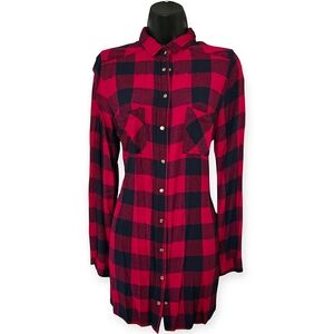 ❤️Cotton On Red and Navy Blue Checkered Mini Shirt Dress☆